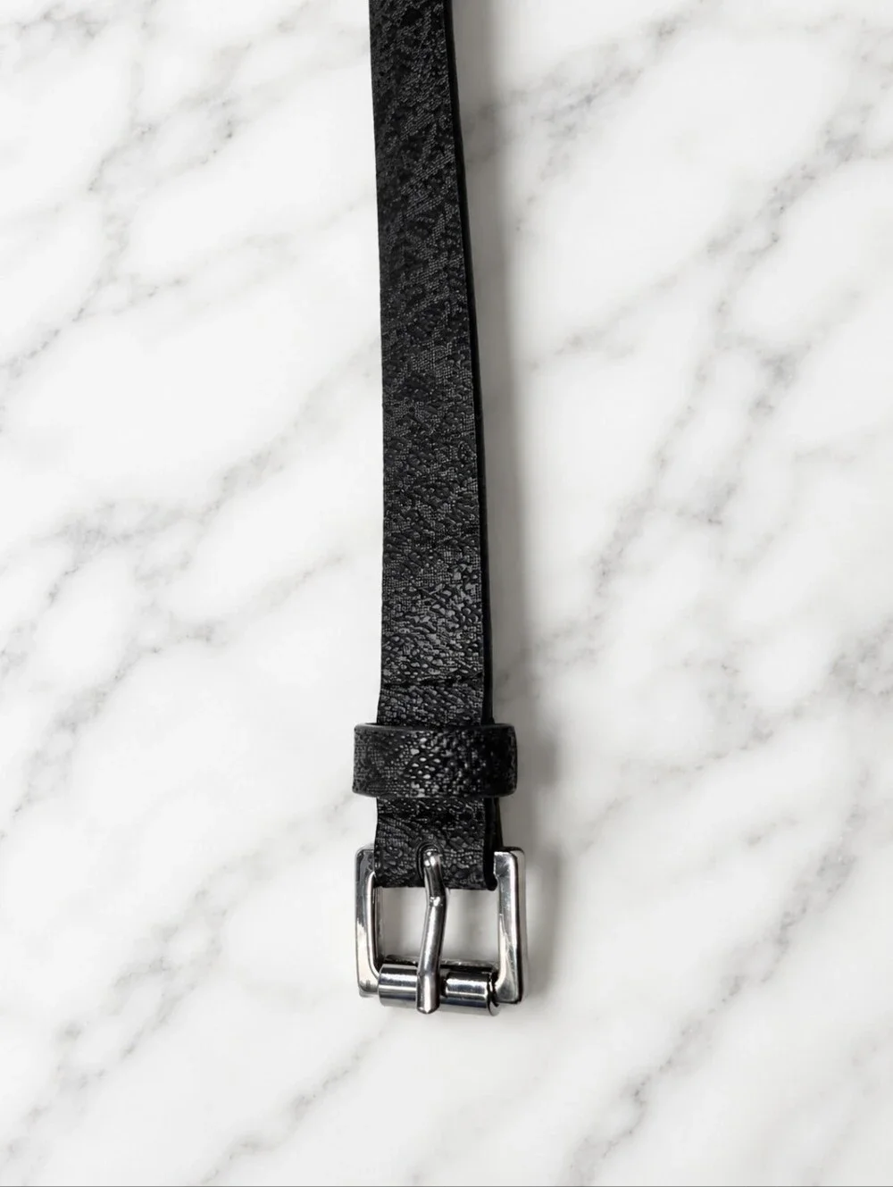 MICHAEL KORS Black Vegan Leather Belt with Silver Buckle